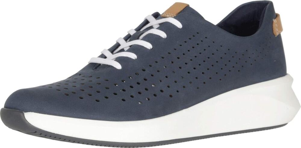 Clarks Womens Un Rio Nubuck Leather Tie Sneaker Shoes - Navy, 7M New Without Box